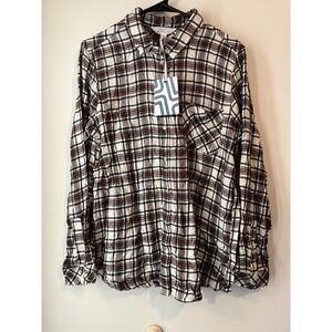 Market & Spruce Beige Red Ultra Soft Flannel Shirt Button Down Womans‎ Medium